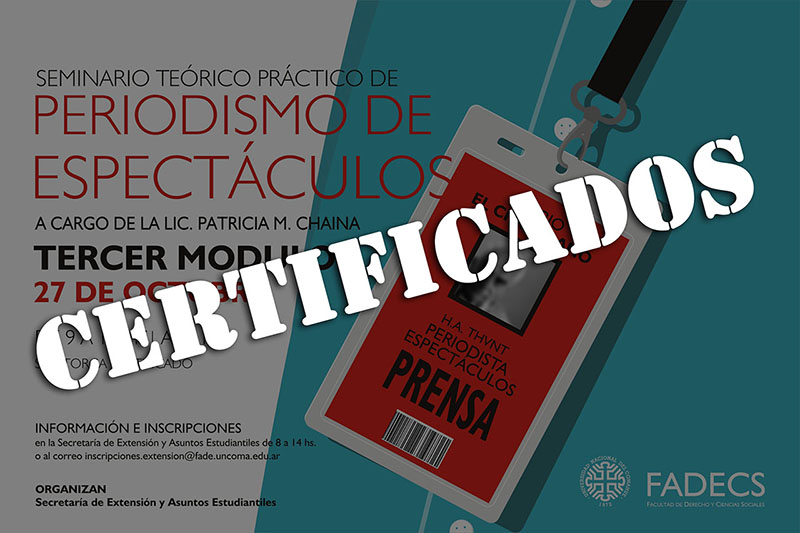 CERTIFICACIONES DEL SEMINARIO DE PERIODISMO DE ESPECTÁCULOS